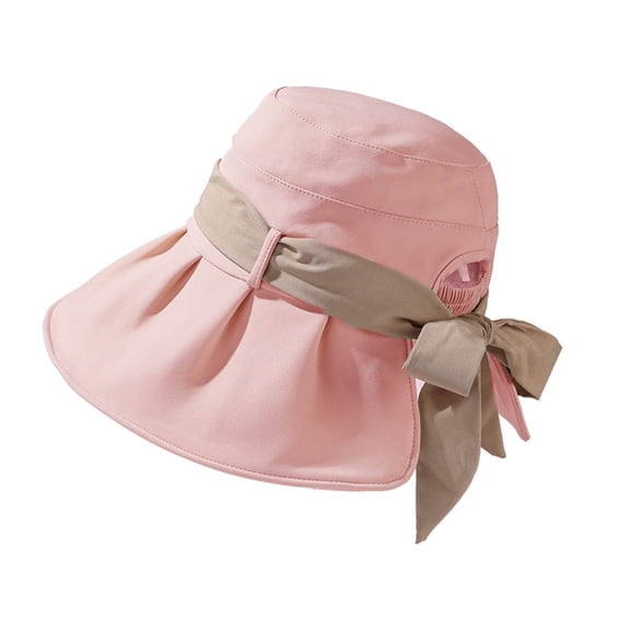Women Bow‑Knot Bucket Hat Summer Wide Brim UV Protection Sun Hat Pleated Design Casual Outdoor Breathable Travel Fisherman Cap