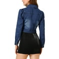 thumbnail image 3 of INSPIRE CHIC Women's Classic Casual Puff Sleeve Button Down Cropp Denim Jacket S Dark Blue, 3 of 7