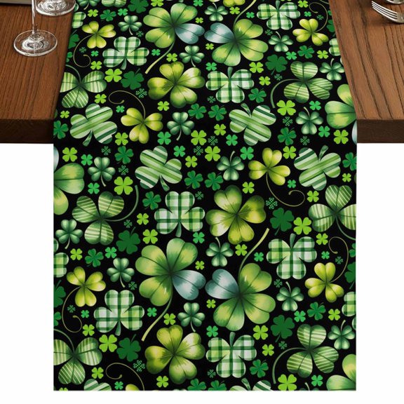 Table Runners 120 Inches Long Dress Scarves, St. Patrick's Day Farmhouse Coffee/Dining/Kitchen Table Runner for Living Room, Watercolor Lucky Shamrocks Spring Leaves 13x120 Inch