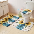 thumbnail image 4 of Country Sunflower Bathroom Rugs Set Watercolor Yellow Flower Wood Grain Non Slip Absorbent Soft Bath Mats 3 Piece Set with Bathroom Rug, U-Shaped Floor Mat, Toilet Seat Cover Small Size, 4 of 9