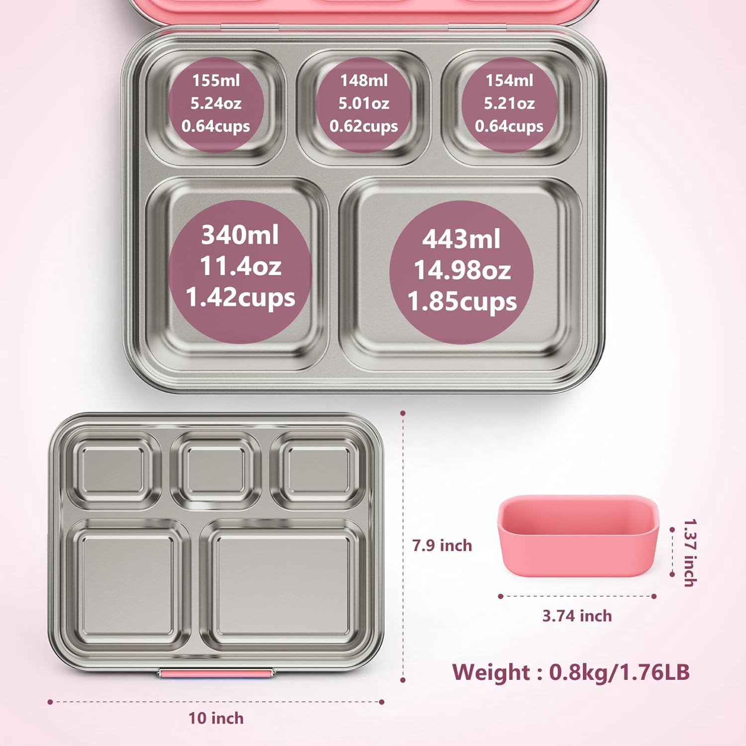 Multi-Compartment Metal Lunch Box with Removable Inserts