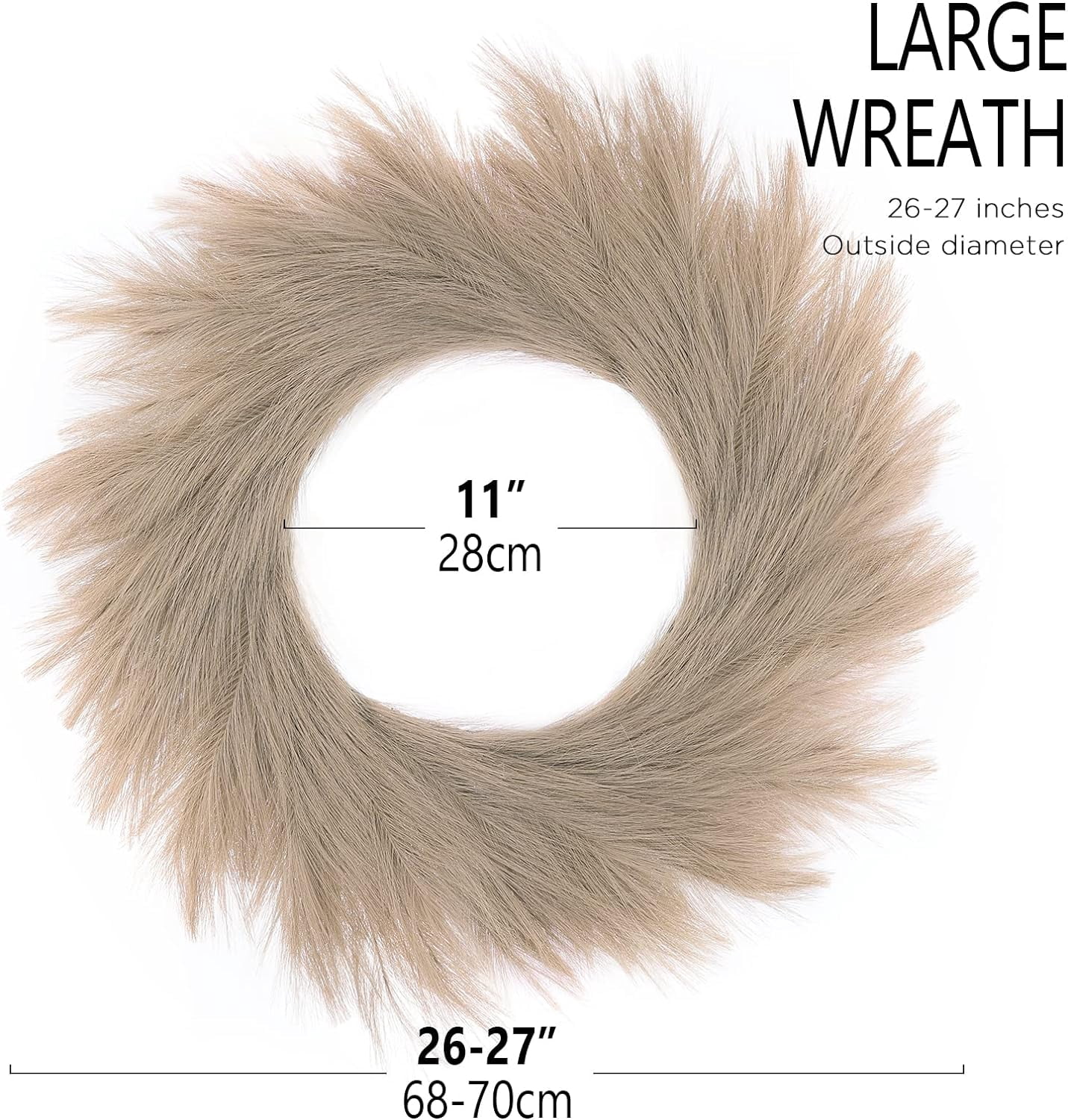 Artificial Pampas Wreath Indoor, 26" Brown Faux Pampas Dried Flower Fall Decor for Outdoor Boho Style Home Decor (Brown, 1)