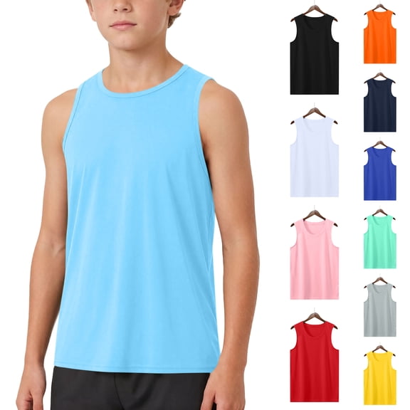 Asxite Toddler Tank Top Solid Color Sleeveless Crew Neck Breathable Active Summer Blouses 5-15Y