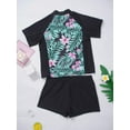 thumbnail image 3 of Alvivi Girl’s Print Short Sleeve Tops with Shorts and Skirt 3pcs UV Protection Rashguard Swimsuit Black 12, 3 of 7