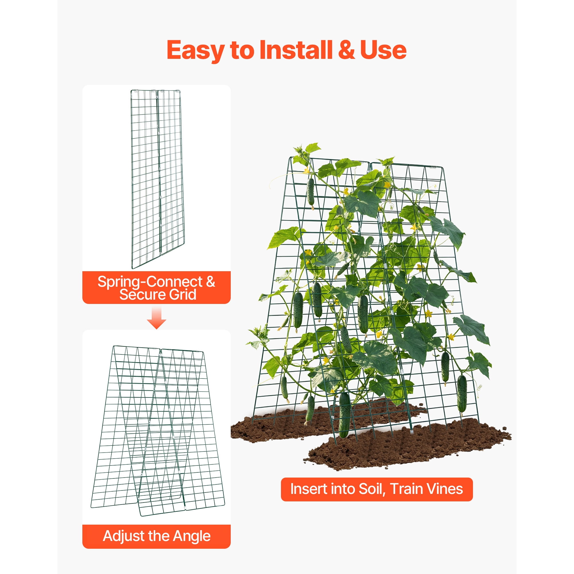 KFFKFF Cucumber Trellis 4 Pack, A-Frame Garden Supports for Raised Beds, Durable Metal Coated Plant Frames for Vines, Climbing Vegetables, Peas, Beans, Zucchini, Tomatoes (46.06 x 16.93 in x 4PCS)