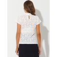 thumbnail image 5 of DARING DIVA Women's Lace Floral Short Sleeve Sheer Blouse XL White, 5 of 6