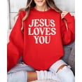thumbnail image 3 of Jesus Loves You Sweatshirt for Women - Christian Faith Easter Church Distressed Pullover Red Sweatshirt Adult Medium, 3 of 7