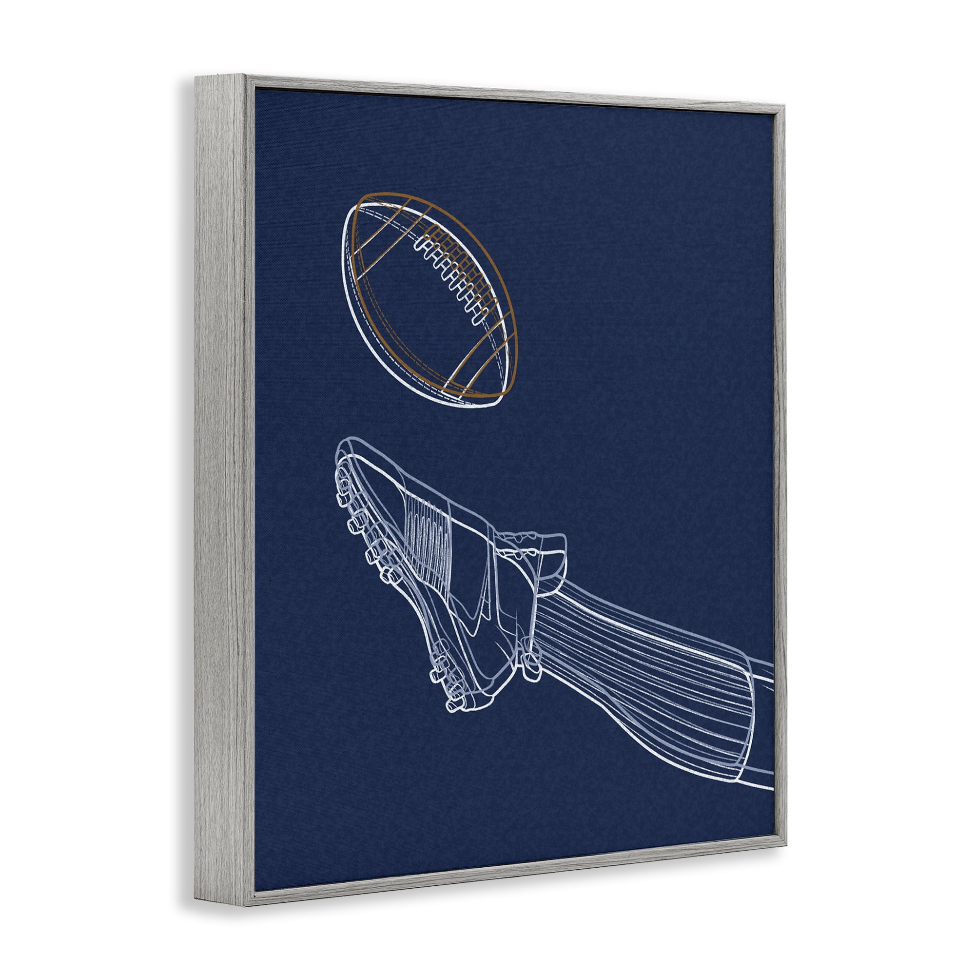 Stupell Industries Football Lines Contour Gray Framed Giclee Art, design by Marcus Prime