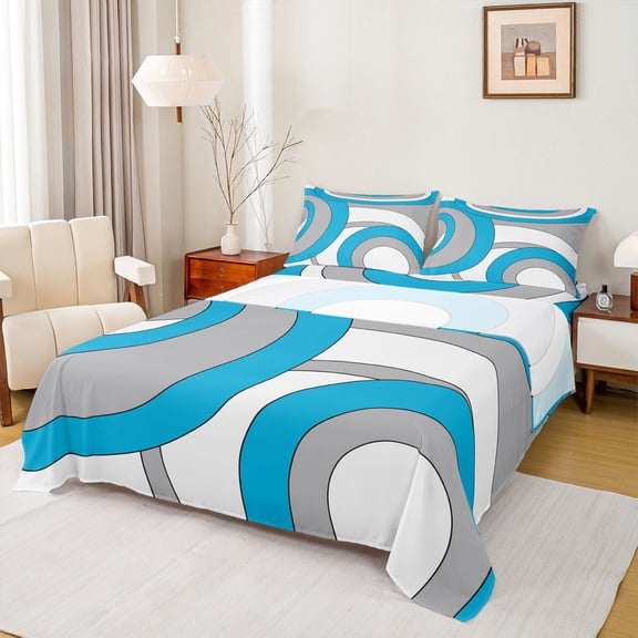 Homewish Abstract Stripes Boy Girl Twin Sheet Sets 3pcs,Geometric Circle Twin Fitted Sheet Microfiber,Vintage Aesthetic Breathable Flat Sheet,Breathable Home Decor