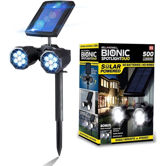 Bell + Howell Bionic Spotlight Duo Solar Spot 25 Feet Motion Sensor, Sun Panels, Waterproof Frost Resistant Patio, Yard and Outdoor Lighting - 2 Pack