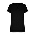 thumbnail image 4 of SDNall Summer T-Shirt for Women Solid Color Short Sleeve Casual Round Neck Side Split Fashion T-Shirt Short Sleeve Round Neck T-Shirt (Black,Sizes:S-2XL), 4 of 9