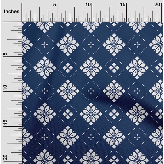 oneOone Georgette Viscose Navy Blue Fabric Floral & Tiles Moroccan Dress Material Fabric Print Fabric By The Yard 42 Inch Wide