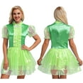 thumbnail image 6 of iiniim Womens Shiny Satin Maid Dress Puff Sleeve Bow Sparkly Puffy Ruffled Frilly Tiered Costume Green S, 6 of 7