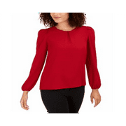 Anne Klein Women's Long Sleeve Shirred Blouse Red Size XX-Small