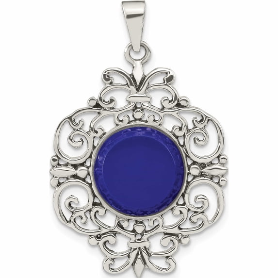 Sterling Silver Oxidized Dyed Blue Agate Filigree Fancy Pendant (36.5 X 23) Made In Thailand -Jewelry By Sweet Pea