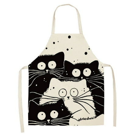 

ibaste Kitchen Apron Cat Printed Cotton Linen Aprons for Men Women Home Cleaning 55x68cm