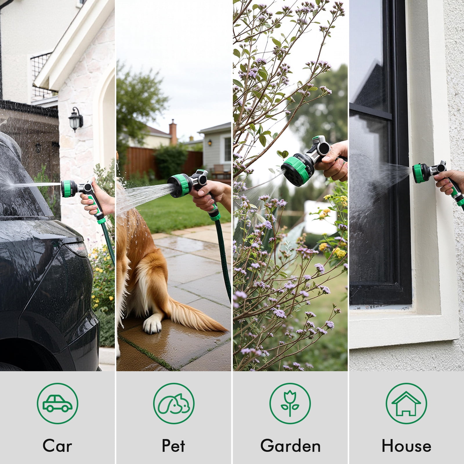 Restmo 100% Metal Heavy Duty Garden Hose Nozzle, 9 Spray Patterns, Patent 2-Way Water Patterns, Leak-Proof Thumb Control for Lawn & Yard Watering