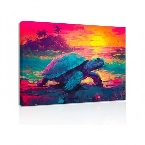 Tropical Sea Turtle Wall Art Theme Sunset Ocean Scene Wall Decor Modern Beach Canvas Painting Prints Artwork Home Decor Framed for Living room Bathroom Office