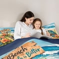 thumbnail image 4 of spefrowx Watercolor Beach Sea Turtle Twin Comforter Sets for Kids, Tropical Hibiscus Starfish Bedding Set, Navy Reversible, 2-Piece, 1 Comforter and 1 Pillowcase, 4 of 6