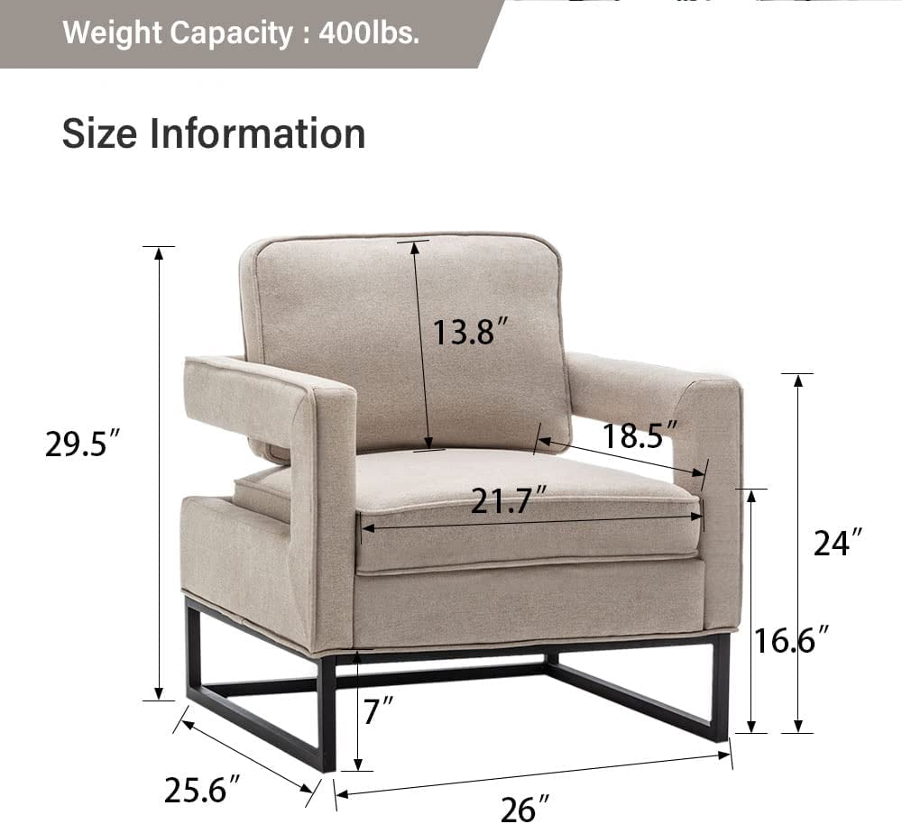 Andeworld Contemporary Upholstered Accent Armchairs Living Room Chair with Black Legs,Single Sofa Chair,Bedroom Reading Chair,Beige