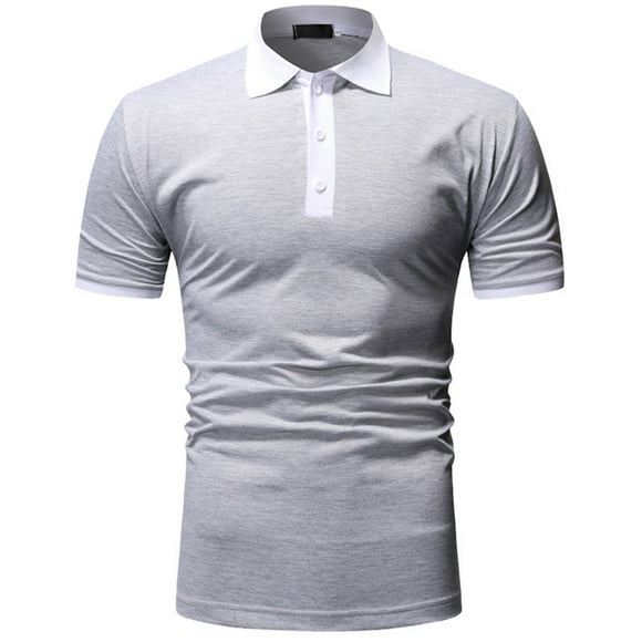 Men T-shirt Fashion Summer Lapel Short Sleeve Tops Casual Slim Contrast Color Breathable T-shirt