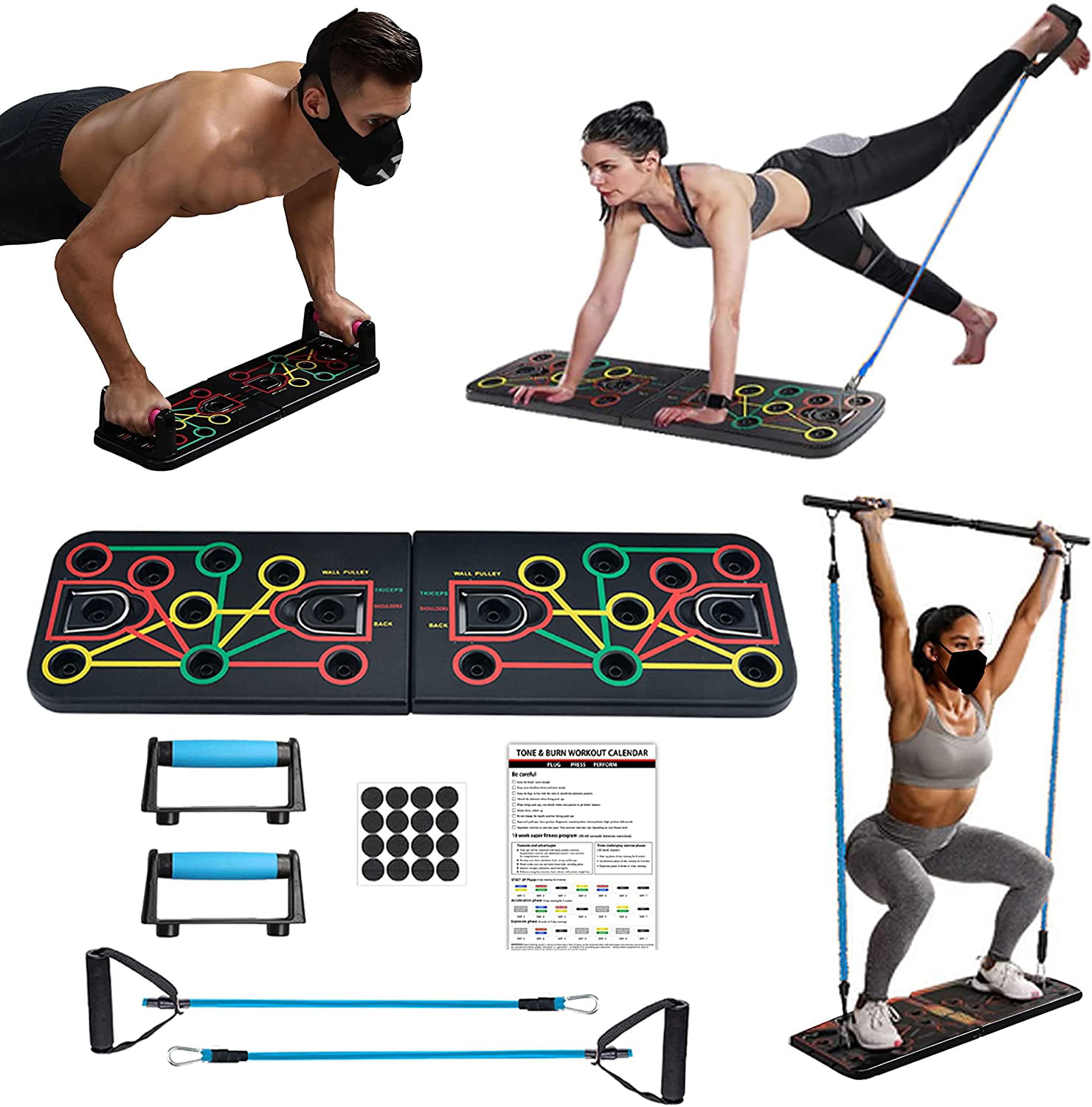 Push Up Board Portable Burnout Challenge Board with Handles Push up Home Exercise Gym Equipment for Men Women Pushup Board Fitness Strength Resistance Training 