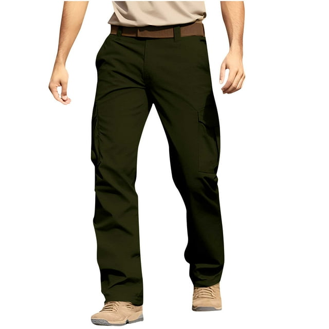 Men's Tactical Cargo Pants Solid Color Lightweight Hiking Pants Outdoor Work Trousers with Multi Pockets Army Green M