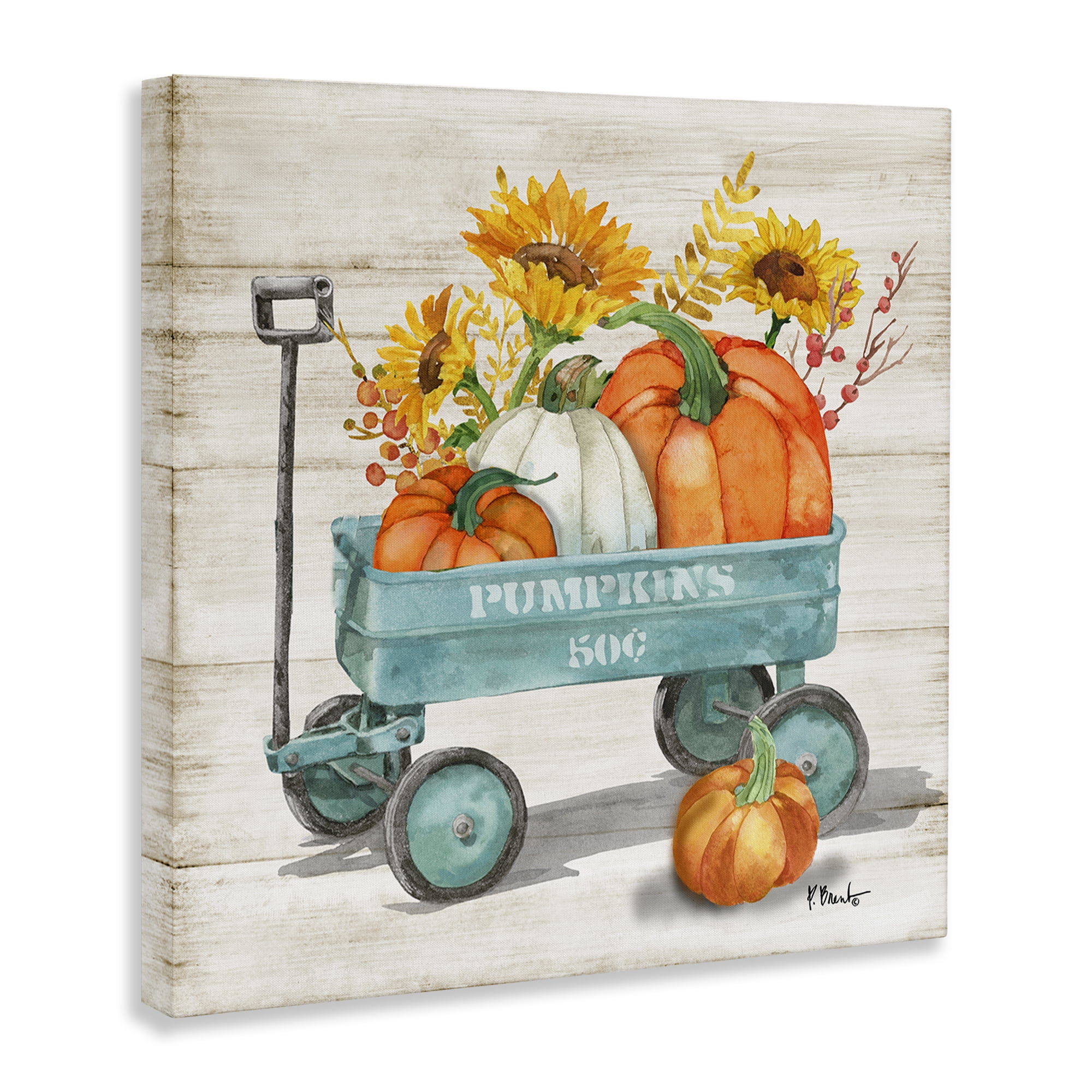 Stupell Industries Pumpkins Harvest Wagon Botanical & Floral Painting Gallery Wrapped Canvas Art Prints Wall Art, 36 x 36