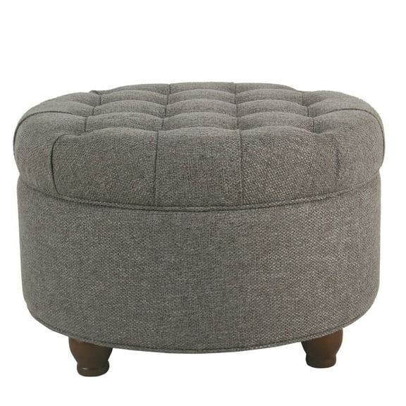 Fabric Upholstered Wooden Ottoman with Tufted Lift Off Lid Storage, Dark Gray- Saltoro Sherpi