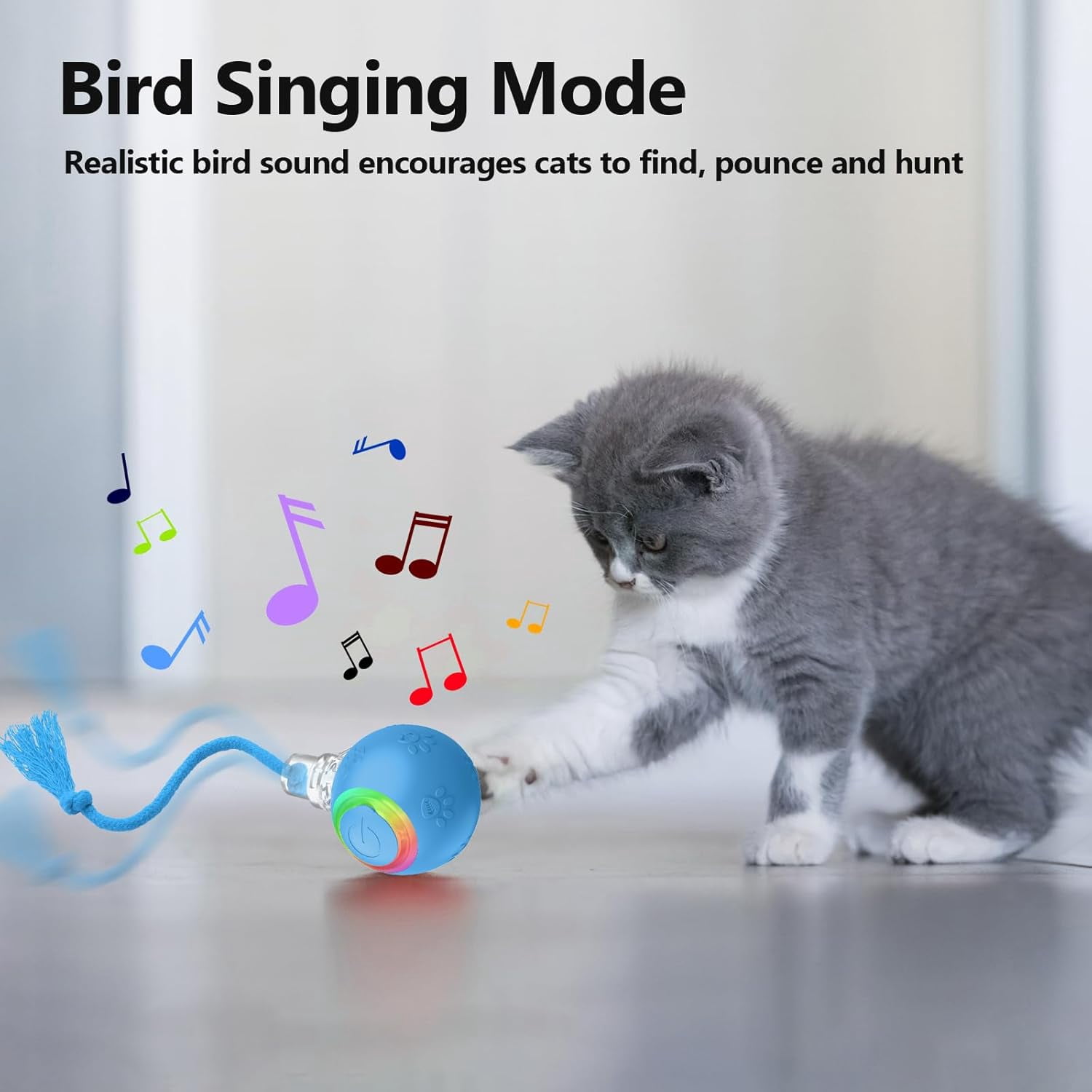 Automatic Rolling Ball Toy for Indoor Cats: Motion-Activated with Chirping, USB Rechargeable Blue Interactive Gift Featuring Speedy Tail 2.0