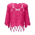 thumbnail image 3 of UOCUFY Womens Crochet Cover Up Top | 3/4 Sleeve, Off Shoulder, Mesh, Boho Beach, Swimsuit Coverup (Hot Pink, S), 3 of 4