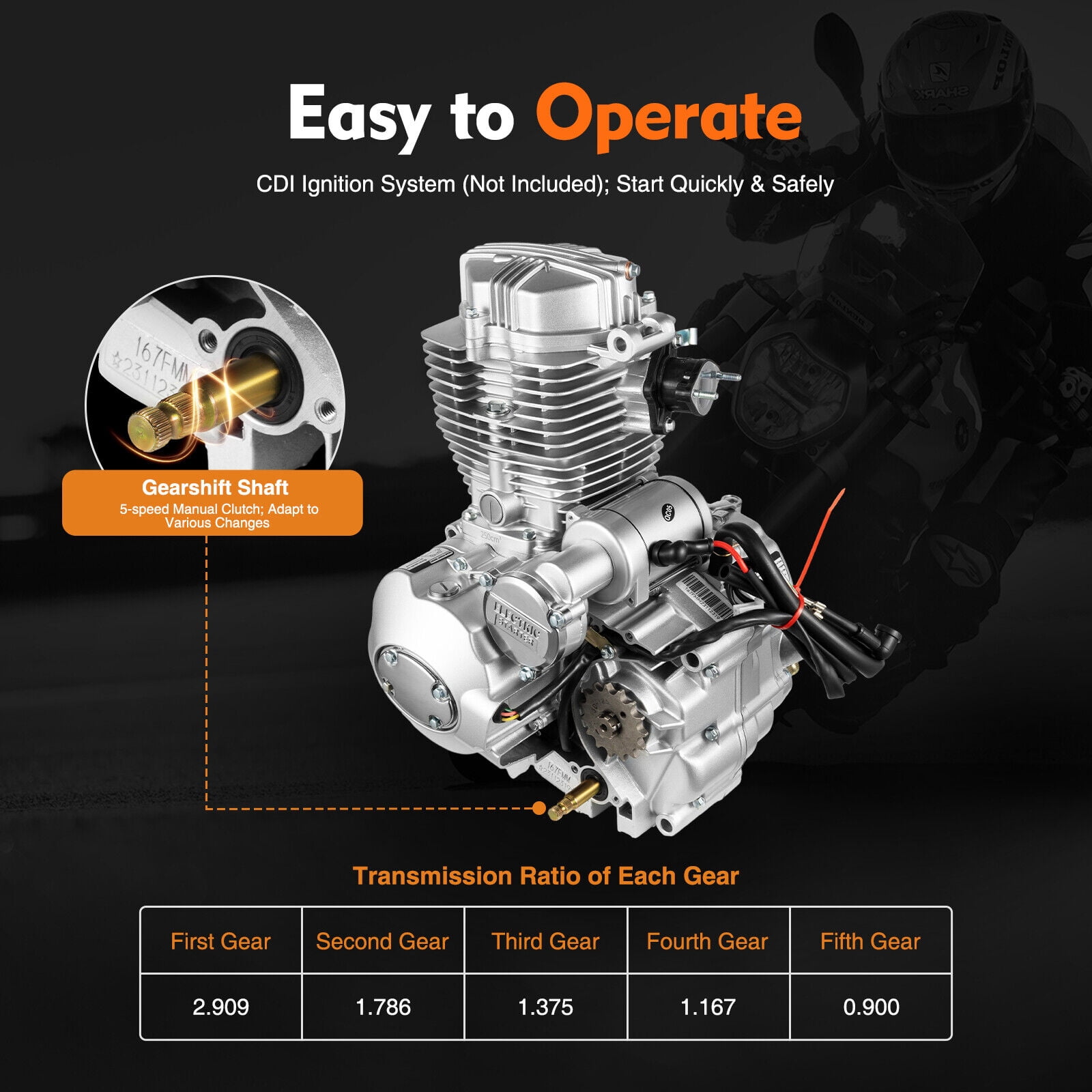 200cc-250cc Vertical Motorcycle Engine 4-stroke 5-Speed with Manual Transmission