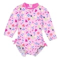 thumbnail image 3 of YEAHDOR Infant Baby Girls Floral Ruffles One Piece Swimsuit Long Sleeve Rash Guard Shirt Bathing Suit Pink 18-24 Months, 3 of 5