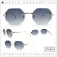 thumbnail image 2 of Bevel Octagonal Gangster Rimless Jaguar Head Hinge Showy Sunglasses Gold - Smoke, 2 of 7