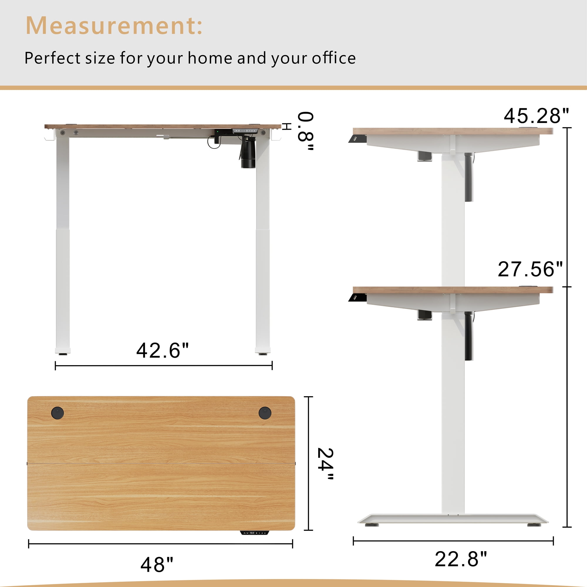 Sobaniilo 55'' x 24'' Electric Height Adjustable Standing Desk, Home Office Sit Stand Desk  Stand Up Computer Workstation (White Frame + Bamboo Top)