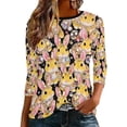 thumbnail image 2 of Ailaofu 3/4 Length Sleeve Womens Tops Casual Loose Fit Crewneck T Shirts Cute Easter Retro Print Three Quarter Length Tunic Tops, 2 of 7