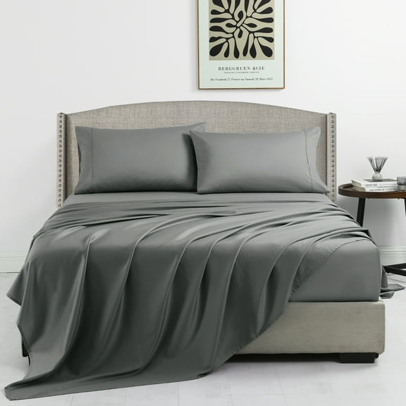 100% Egyptian Cotton Sheet Set California King Size, 400 Thread Count Sateen, 16" Deep Pocket, Gray