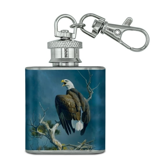 Bald Eagle Nest Raptor Stainless Steel 1oz Mini Flask Key Chain