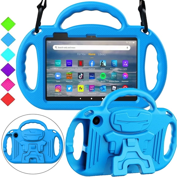 BMOUO All-New Fire 7 2022 Tablet Case (12th Generation,2022 Release), Fire 7 Tablet Case for Kids, with Shoulder Strap, Shockproof Light Weight Kids Case for Amazon fire 7 Tablet 7” Display 2022, Blue