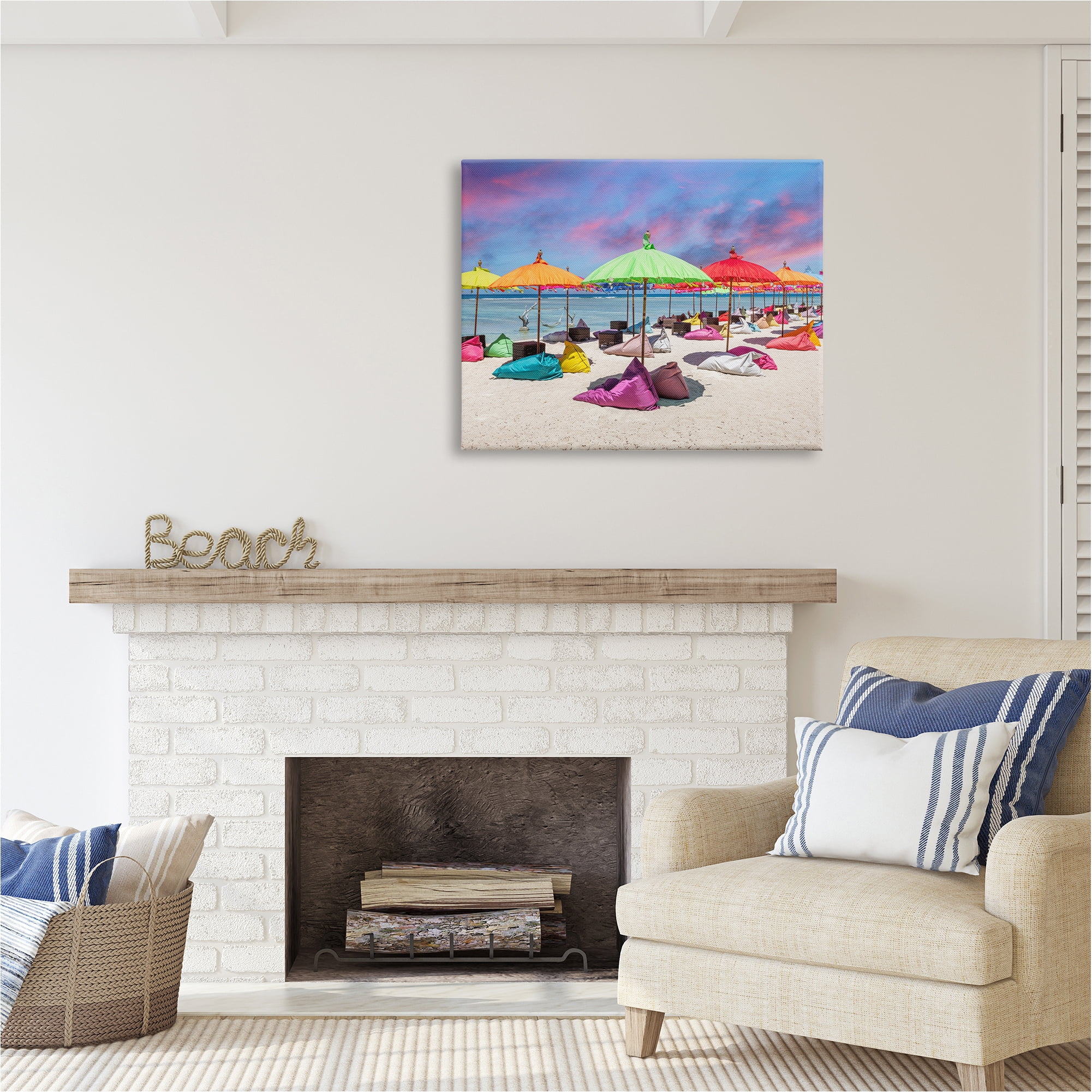Stupell Industries Beach Umbrellas on Shore Landscape Photography Gallery Wrapped Canvas Art Print Wall Art, 40 x 30