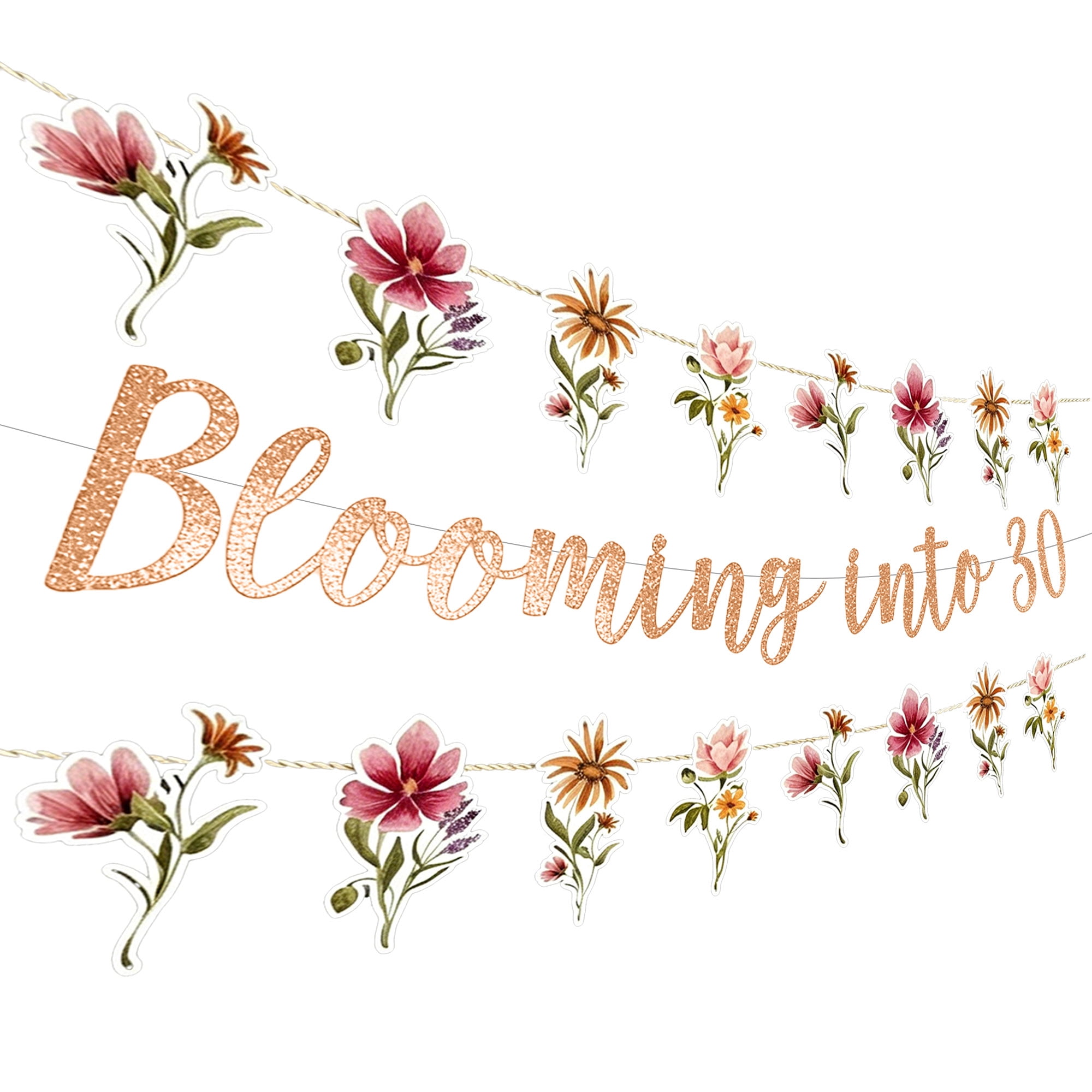 30th Birthday Party Decorations - Blooming into 30 Wildflower Banner Set for Women, Romantic Nature-Inspired Celebration Decor