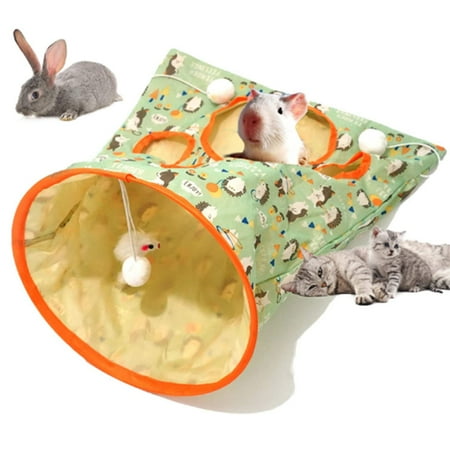 Cat Tunnel Bag Foldable Interactive 5 Holes Crinkle Sounds Tunnel Pet Drill Bucket with Plush Balls for Cats Kittens Hedgehog Wuuuyi
