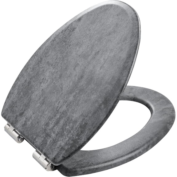 Toilet Seat, Slow Close, Premium Moulded Wood, Quick Release, Slate Marble Look, Laminated Woodgrain Finish (Elongated)