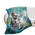 thumbnail image 1 of Couverture Chat pour Filles Femmes Mignon Chat avec Papillon Bleu Couverture Ultra, 1 of 5