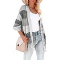 thumbnail image 2 of Kitsin Womens Long Sleeve Color Block Cardigan Striped Open Front Chunky Knit Slouchy Sweaters Outwear Coats, 2 of 6