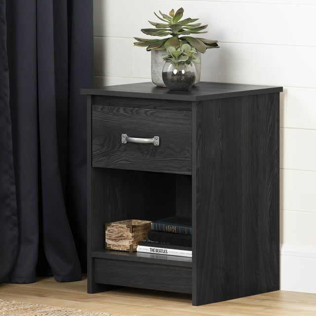 South Shore Tassio 1-Drawer Nightstand with Open Storage Space for Adult, in Gray Oak
