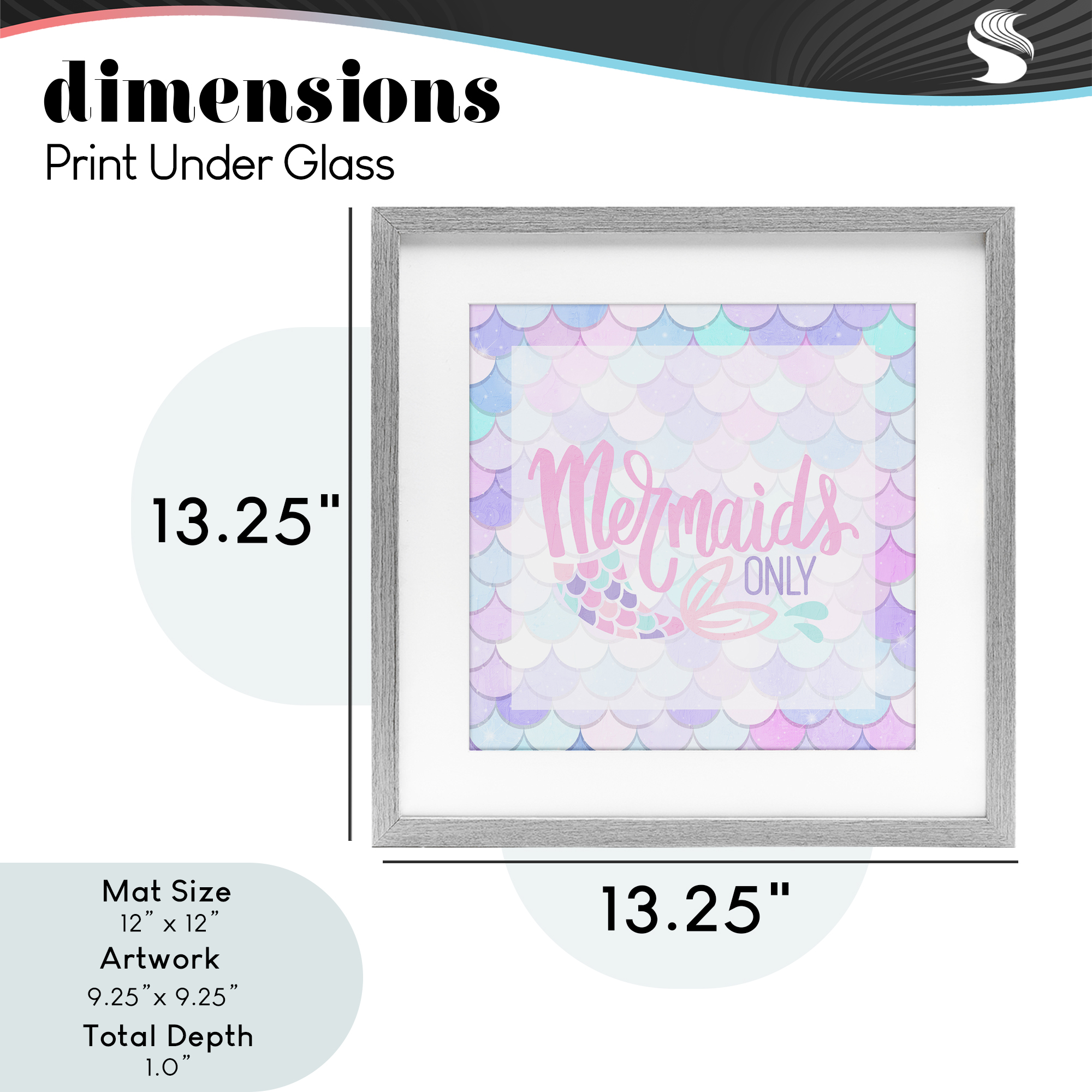 Pastel Mermaids Only Gray Framed Print Under Glass, design by Kim Allen