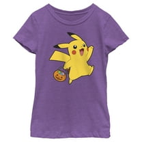 Girl's Pokemon Halloween Trick-or-Treating Pikachu  Graphic Tee Purple Berry X Large