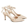 thumbnail image 2 of XYD Women Bowtie Pearls Ankle Strap Pumps Pointed Toe Slender Mid Heel Slingbacks Elegant Party Shoes Size 7 Nude, 2 of 4