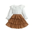 thumbnail image 1 of ZAXARRA Kids Girl Fall Outfits Lace Trim Doll Collar Tie-Up Long Sleeve Tops and Solid Color Ruffles Cake Skirts, 1 of 6
